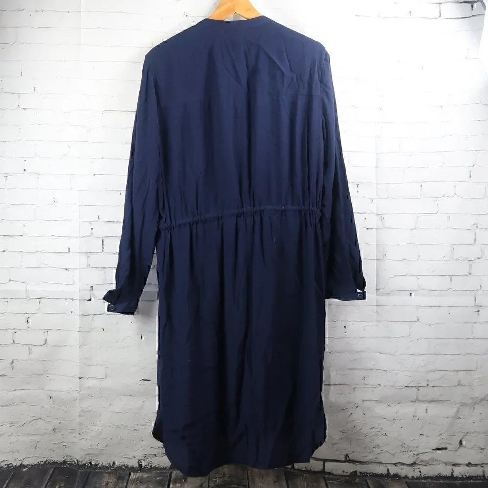 J. CREW BLUE LONG SLEEVE 1/2 BUTTON DOWN TIE WAIST MIDI DRESS SIZE MEDIUM